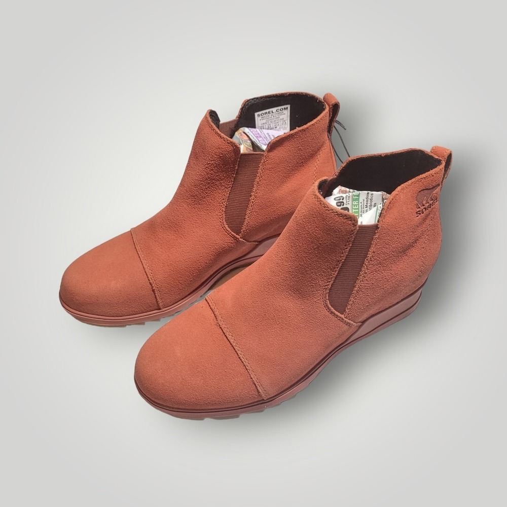 Sorel Ankle Boots Evie Waterproof Suede Pull On  Booties Orange Womens Size 10.5